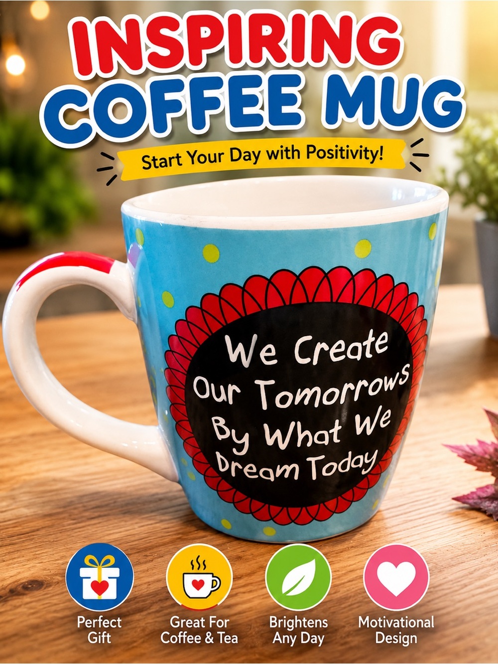 Inspiring Blue Motivational Coffee Mug - We Create Our Tomorrows